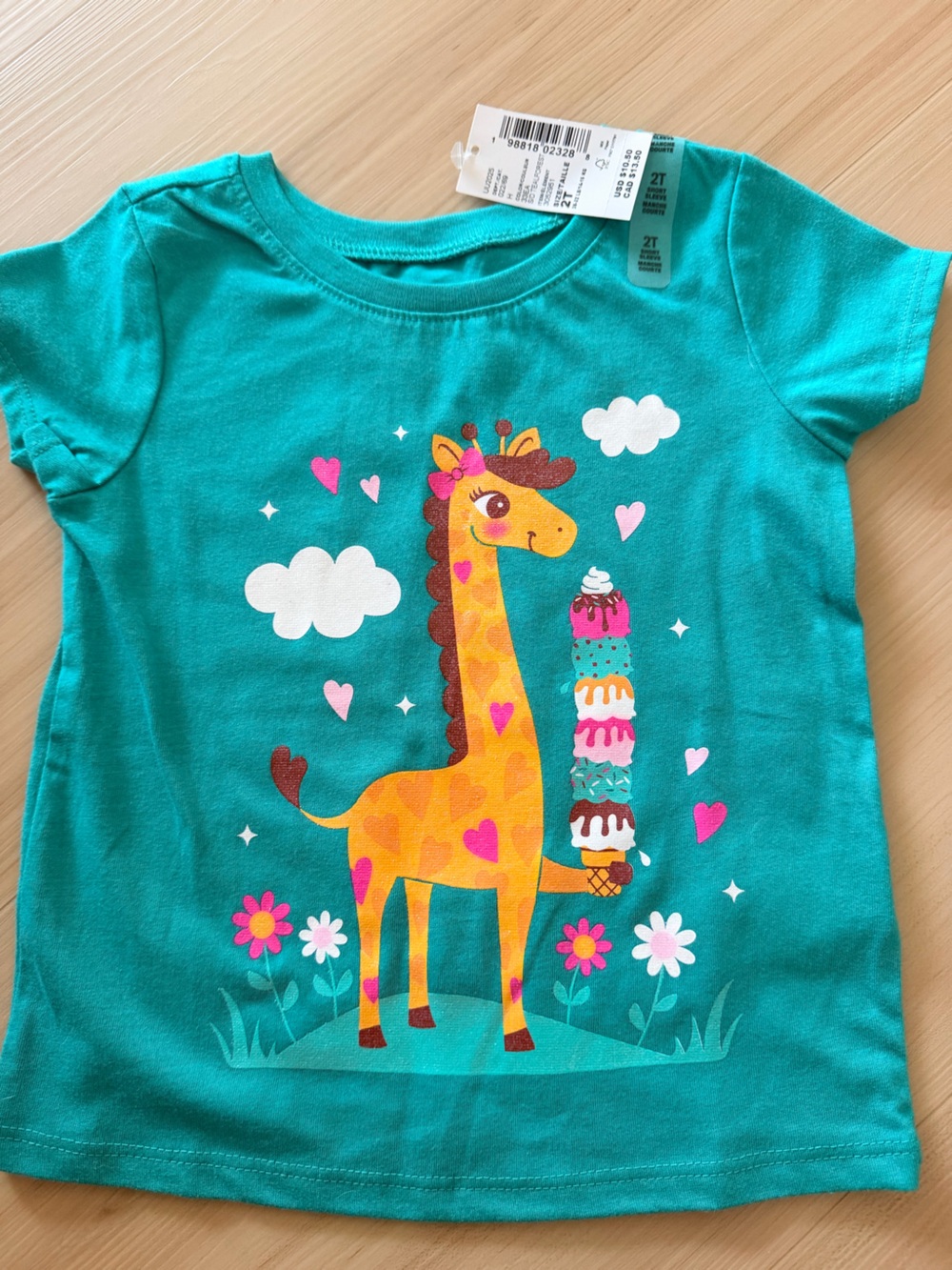 Kids Teal Giraffe Print Short Sleeve Top